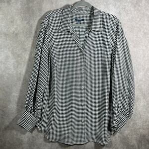 Chaps Shirt Womens Size 1X Black White Houndstooth Button Up Long Sleeves Casual